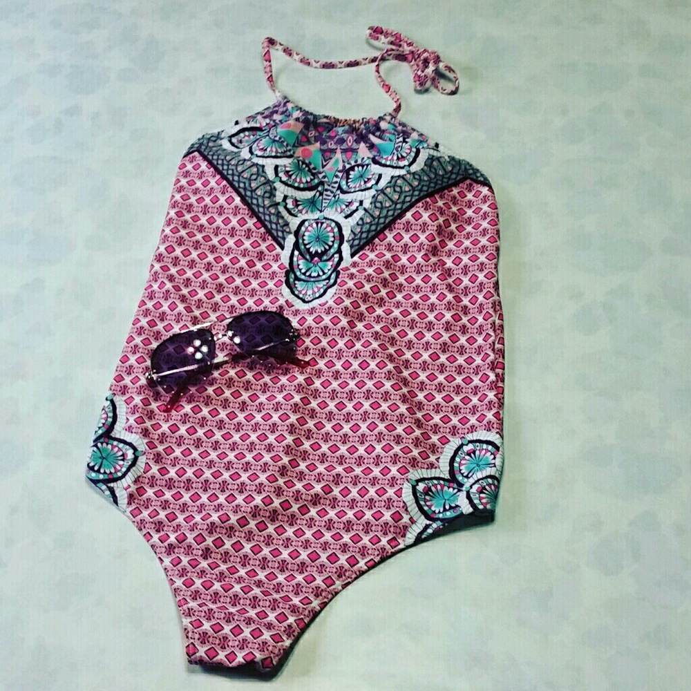 💗Pink Aztec Halter One Piece